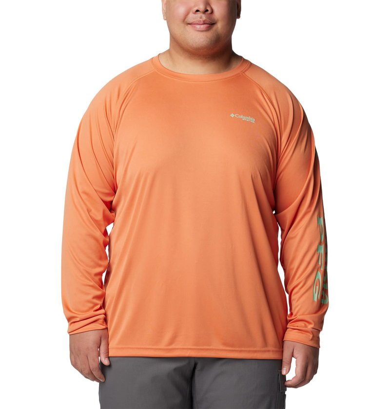 Columbia Men's Terminal Tackle Long Sleeve Fishing Shirt, Dusty Orange/New Mint Logo, Medium