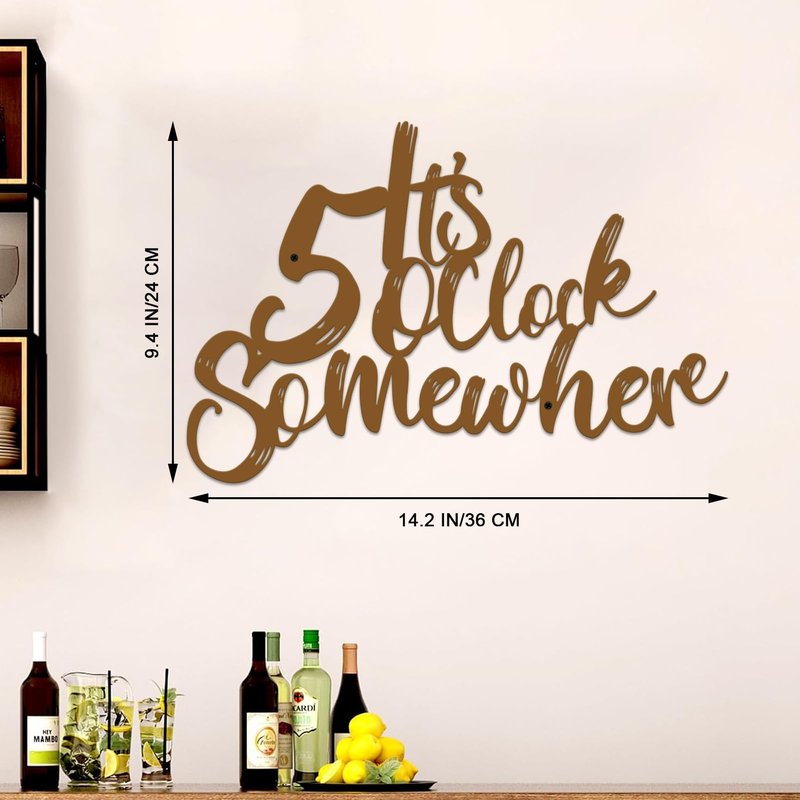 Resama It's 5 o'clock Somewhere Metal Wall Art for Bar Sign, Home Decor Ideas, Kitchen Wall Decor (Brown)