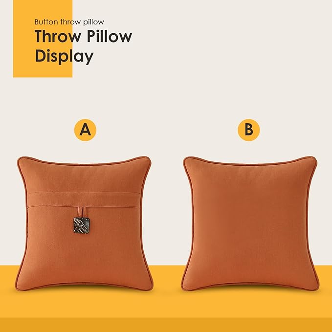 Outdoor Sunbrella Decorative Pillows with Coconut Button Pack of 4, 18" x 18" Outdoor Pillow Set for Couch Bed Throw Patio Sofa, Spectrum Cayenne
