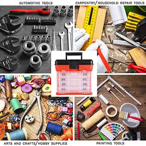 Portable Tool Storage Box - Small Parts Organizer with 4 Multi-Compartment Trays for Fishing Tackle, Hand Tools, or Craft Supplies by Stalwart
