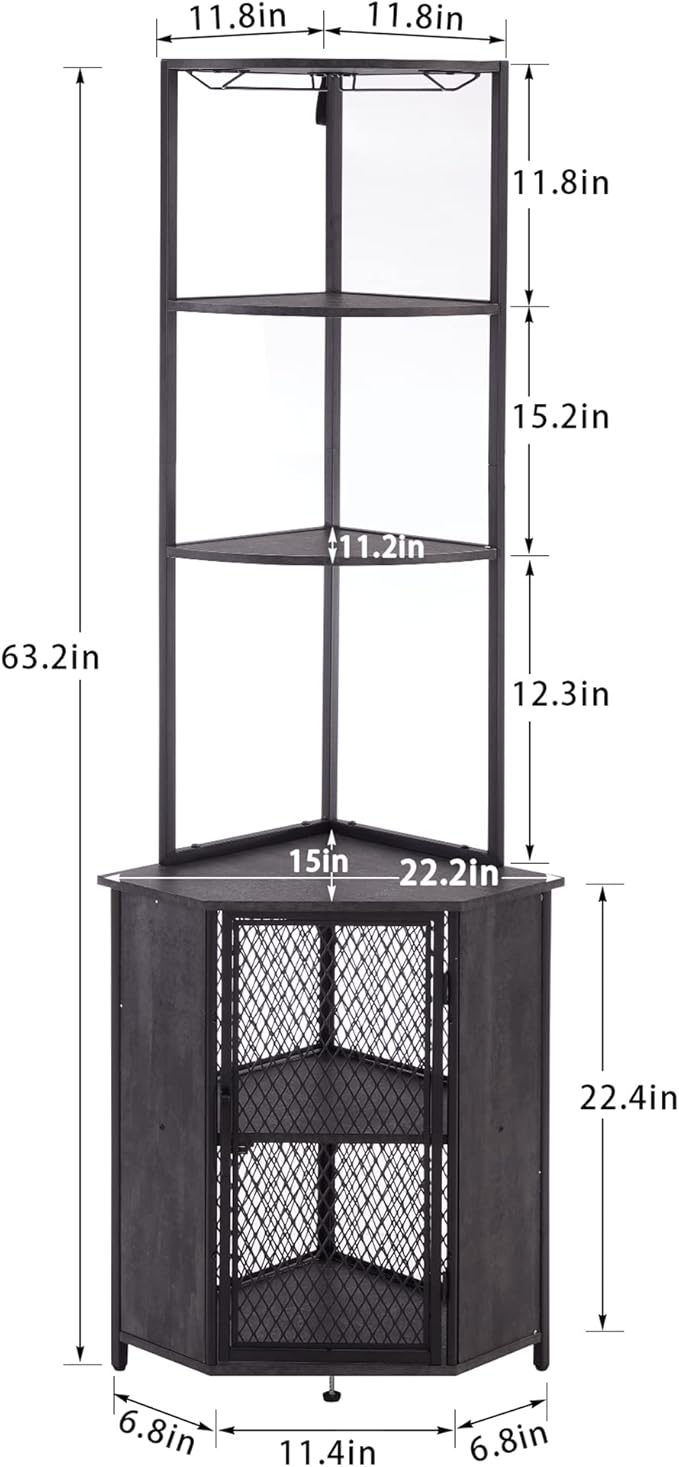VECELO Corner Cabinet, Tall Storage Shelf, Bookshelf Display Shelves Rack for Living Room, Kitchen, Balcony, Small Space