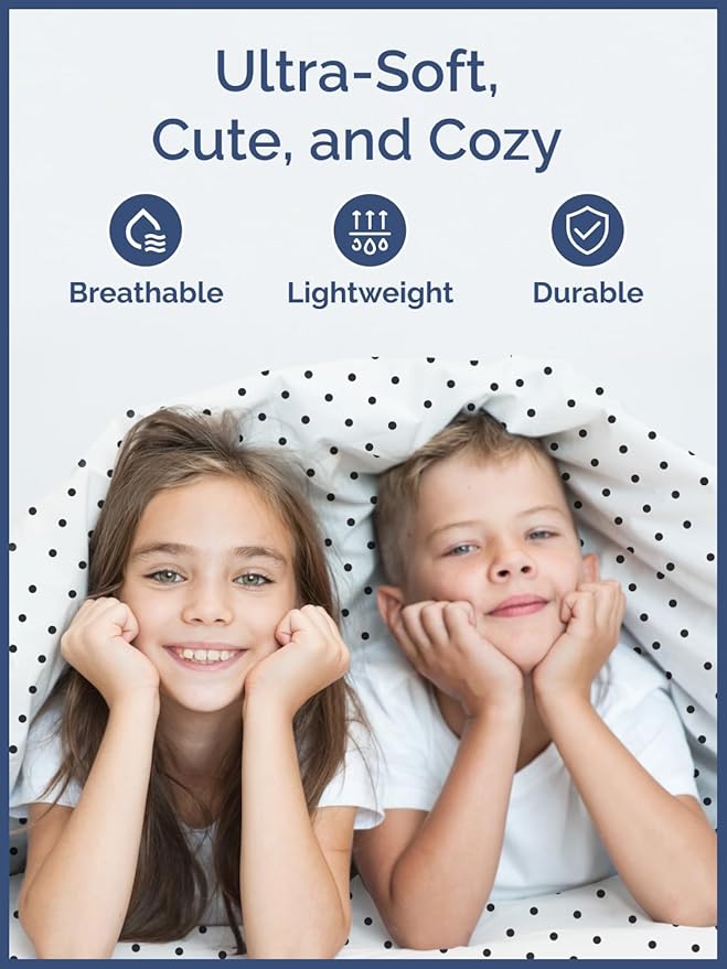 Kids Twin Size Polka Dots Bed Sheets - 3 Piece Kids Black Dots Sheet Set - Spotty Patterned Bedding - Soft & Cozy - Breathable & Machine Washable - Easy-Care Bed Set for Boys, Girls, Teens & Toddlers