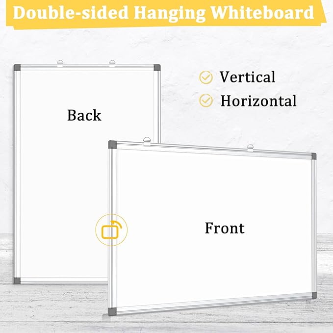Double-Sided Magnetic Whiteboard, 36" x 24" Dry Erase Board, Aluminum Frame White Board for Wall, Hanging Mounting White Board Dry Erase Marker Board with 4 Markers, 1 Pen Tray