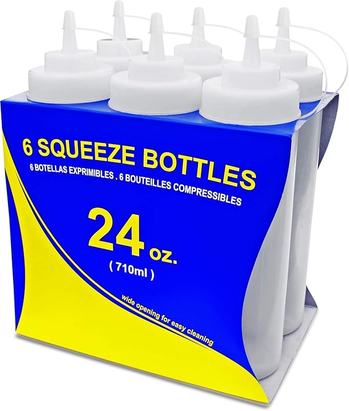New Star Foodservice 24 oz Clear Squeeze Bottle, Wide Mouth, Pack of 6