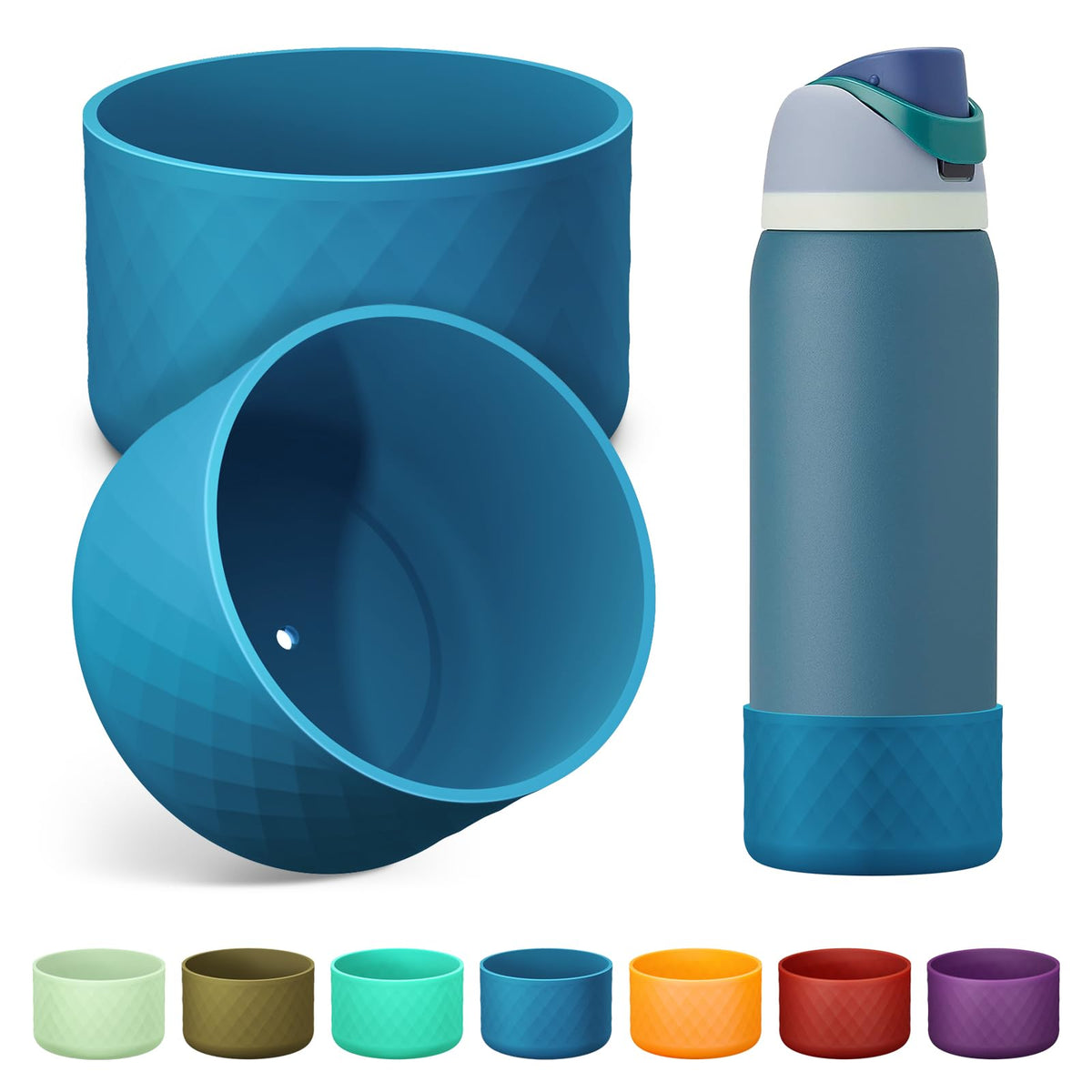 Alwenid 2PCS Silicone Water Bottle Boot for Owala 40 Oz, Anti-Slip Protective Sleeve Bottom Bumper Protector for FreeSip, Twist, and Flip Stainless Steel Water Bottles (Dark Blue)