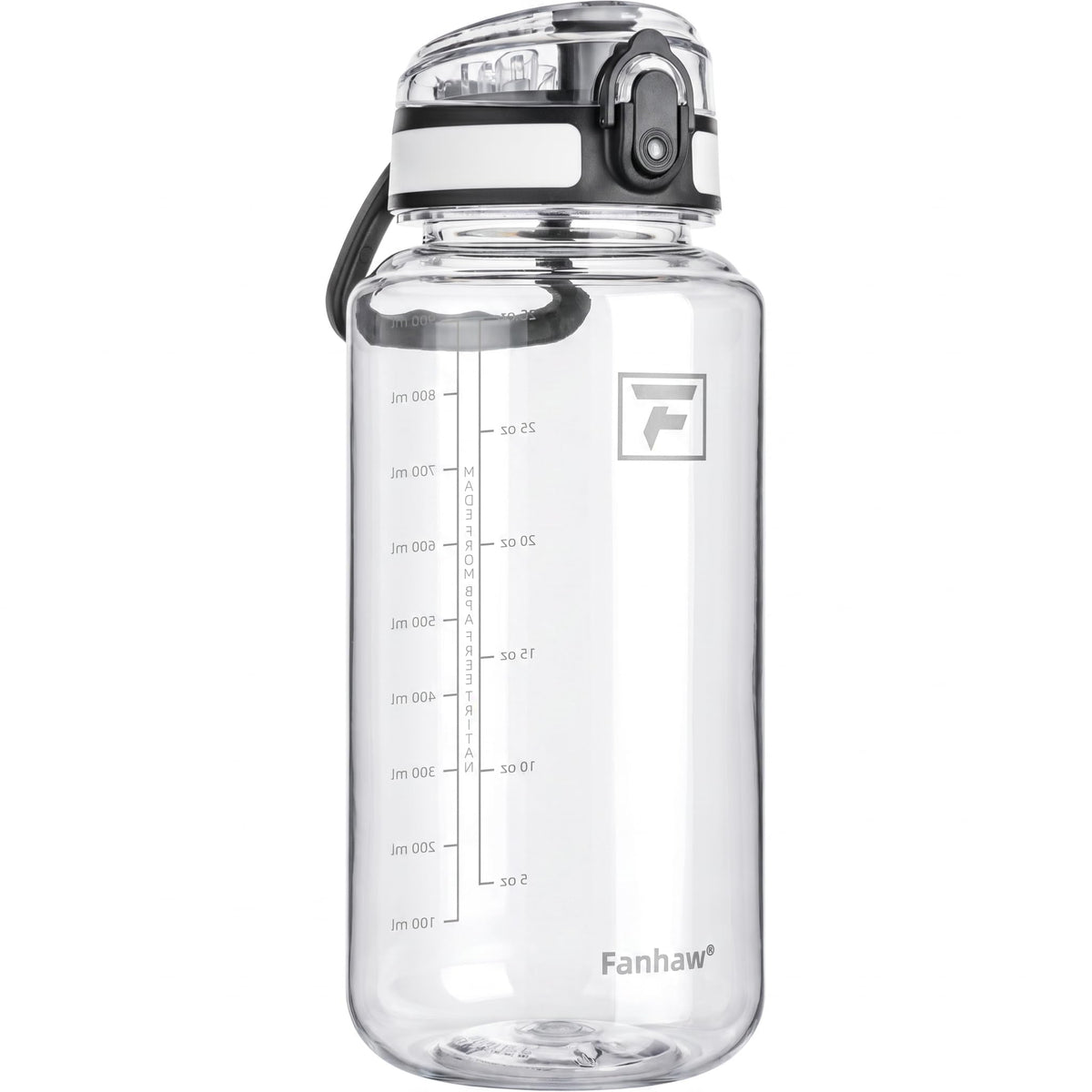 Fanhaw 32 Oz Clear Tritan Water Bottle, BPA-Free & Leak-Proof, Wide Mouth with Anti-dust Chug Lid, Reusable Plastic Bottle for Gym, Travel, School & Office, Back to School Essentials (Clear&White)