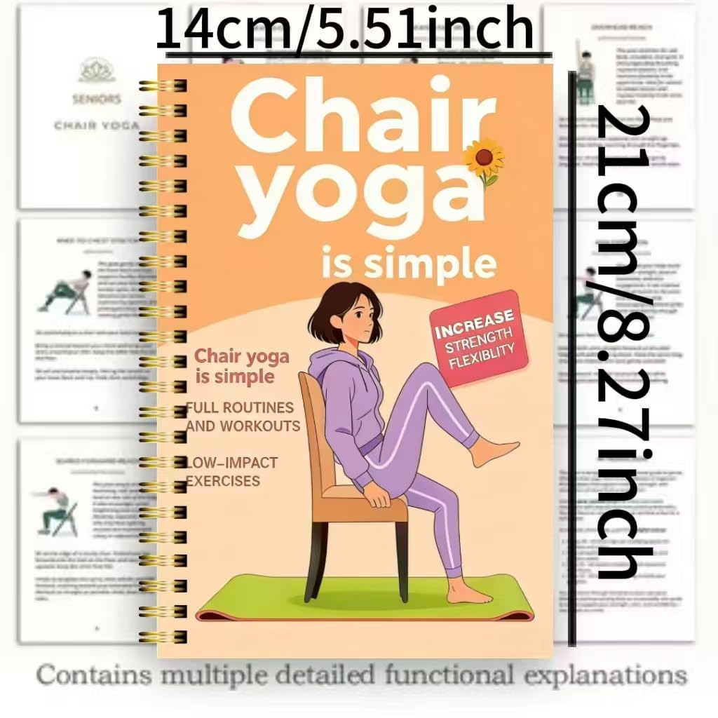 30-Day Chair Yoga Guide Book for Beginners, 60 Workouts for Weight Loss & Flexibility, Spiral Bound Senior Exercise Book (5.5x8.3 Inch, Orange)