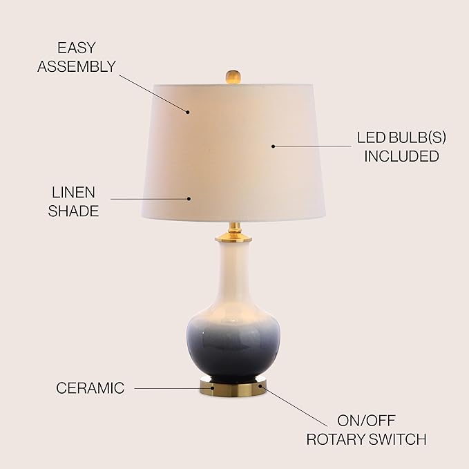 JONATHAN Y JYL3019A Gradient 25" Ceramic/Brass LED Table Lamp Contemporary Traditional Bedside Desk Nightstand Lamp for Bedroom Living Room Office College Bookcase LED Bulb Included, White/Navy