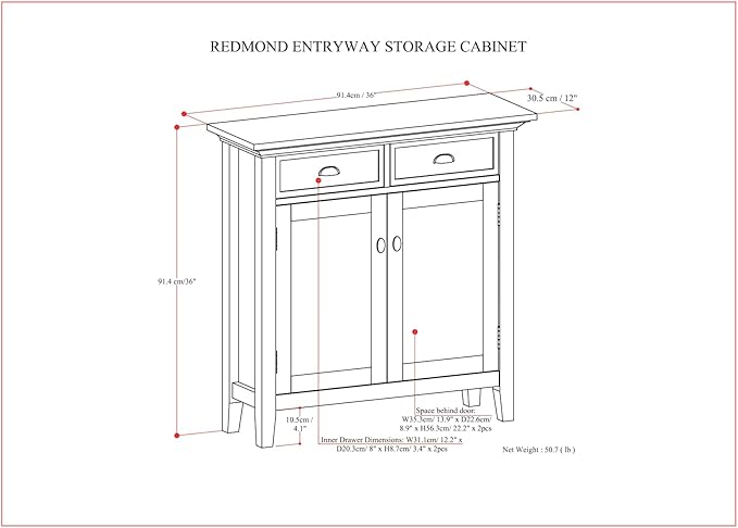 SIMPLIHOME Redmond Storage Cabinet - 36 inch Wide Solid Wood 2-Shelf Entryway Storage Cabinet in Rustic Natural Aged Brown, Transitional Accent Cabinet for Entryway with Drawers and Adjustable Shelves