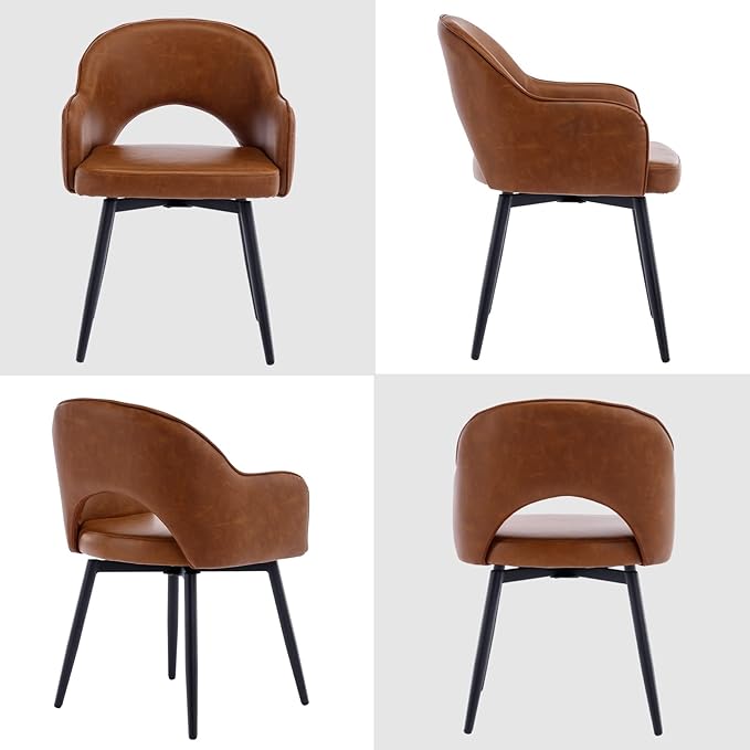 DUOMAY Swivel Dining Arm Chair Set of 4 PU Leather Upholstered Side Chair Modern Accent Guest Chair Home Office Desk Chair for Dining Room Living Room Office, Brown