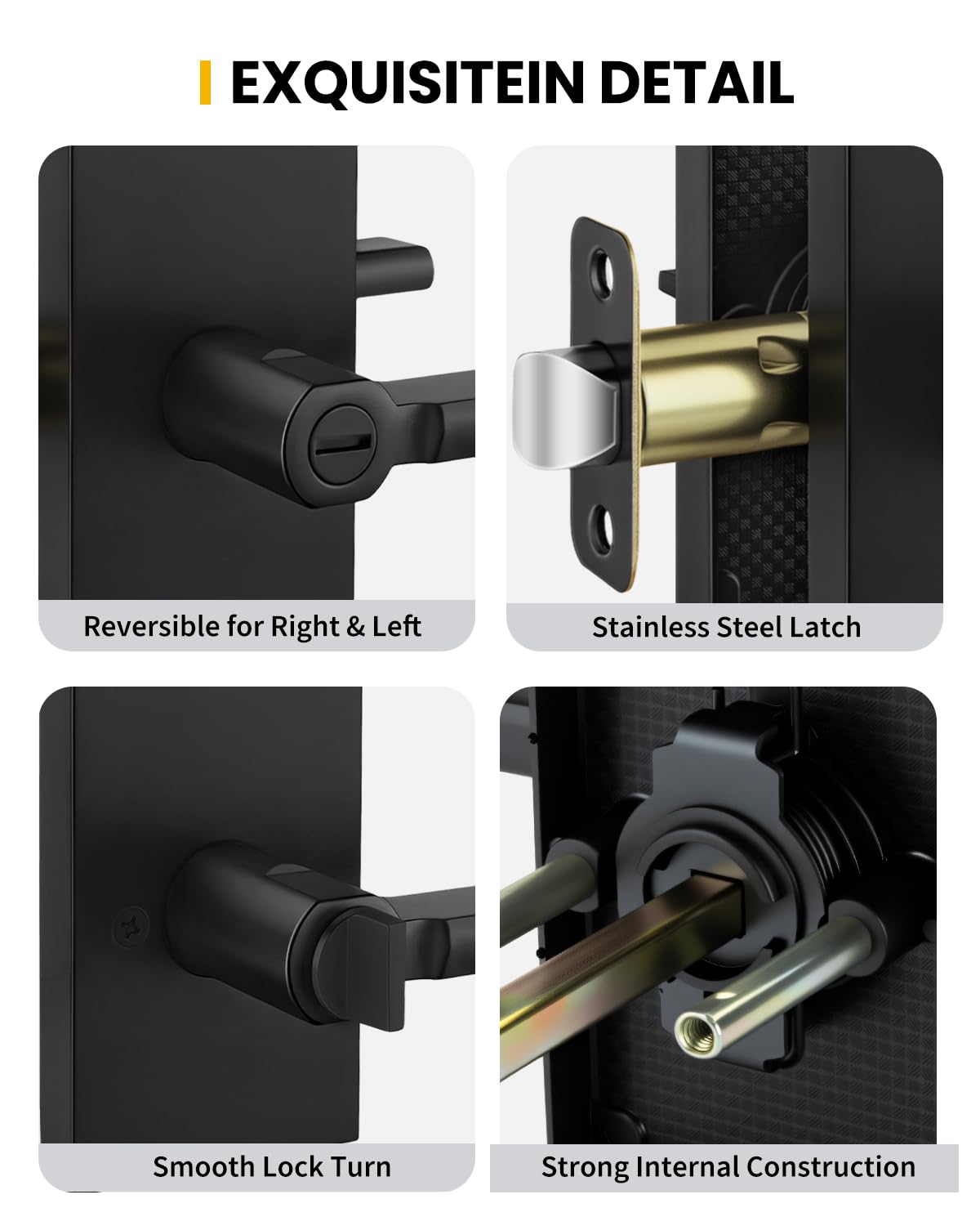 Goldenwarm Black Door Handles Interior,Matte Black Privacy Door Handle for Bedroom Bathroom, Keyless Door Lever Adjustable & Reversible,4 Pack
