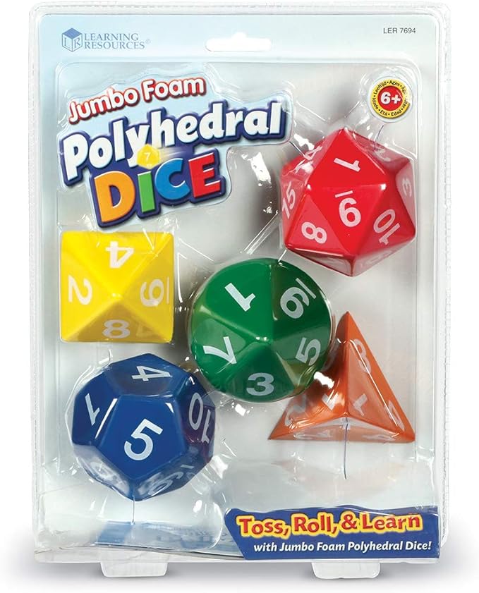 Learning Resources Jumbo Foam Polyhedral Dice - Math Manipulative Cubes,Teacher Supplies, Classroom Must Haves , Homeschool and Preschool, Board Game Accessories, Counting Numbers, Party Gifts