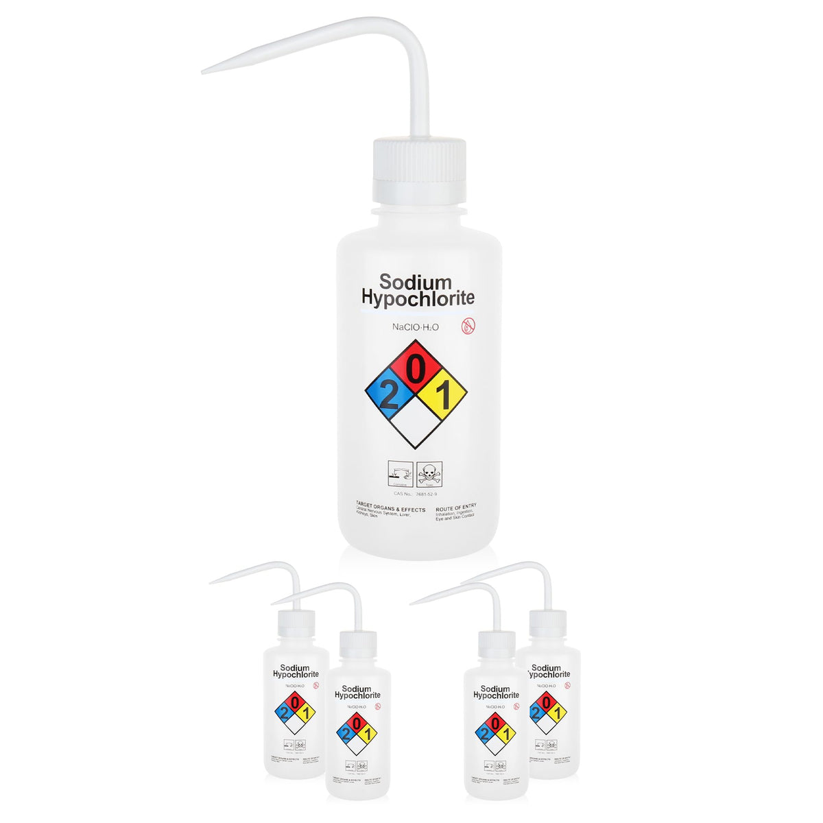 LABINVO 4pcs of Methanol Wash Bottles, Vol.500ml (17oz), Narrow Mouth, Self-Venting Safety Wash Bottles, LDPE Material, IN-WBM500