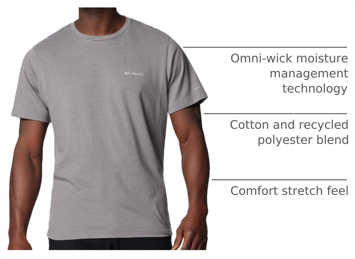 Columbia Mens Thistletown Hills Short Sleeve T-Shirt, City Grey Heather, X-Large Tall