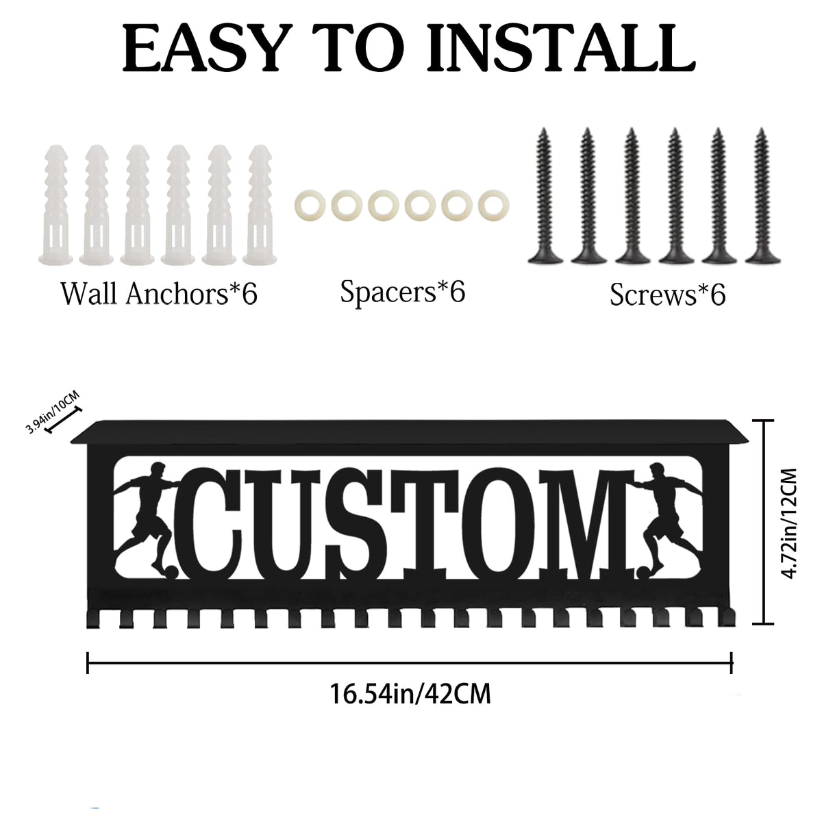 Xiuyours Personalized Medal Holder with Name Hooks Custom Hanger Display for Awards Ribbons Wall Gymnastics Runners Boys Girls Kids Customized Gift Sports Display Metal Medal Rack