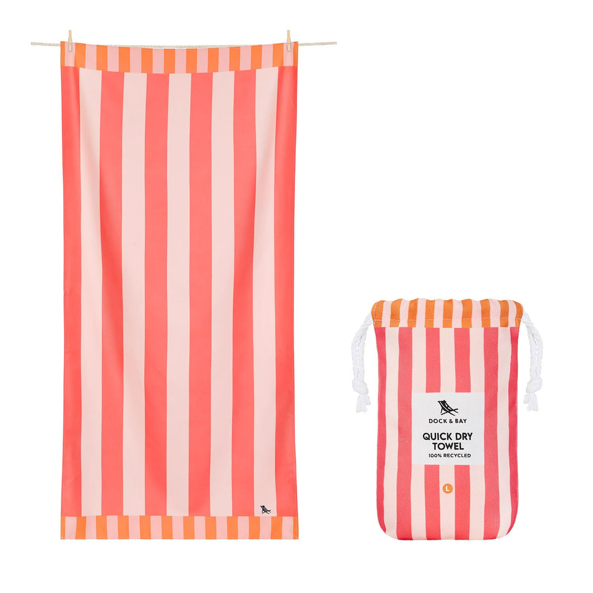 Dock & Bay Beach Towel - Quick Dry, Sand Free - Compact, Lightweight - 100% Recycled - Includes Bag - Raspberry Road - Extra Large (200x90cm, 78x35)