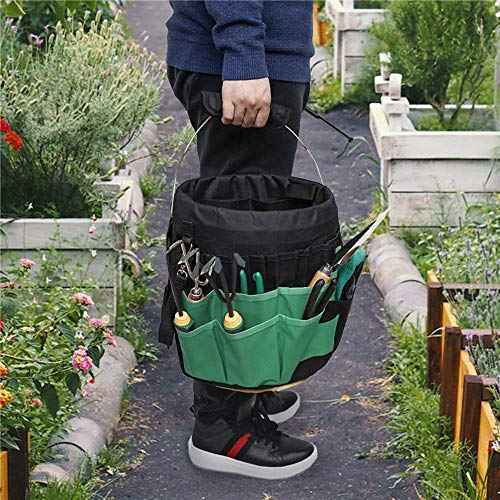 Green Gardening Tools Organizer 5 Gallon Bucket Tools Kit Storage Organizer with Handle, Garden 42 Pockets Tools Management Bucket Bag Trays, Insert Bucket Boss Tools Organizer (Tools Excluded), Black, 17.91 inch x 11.81 inch