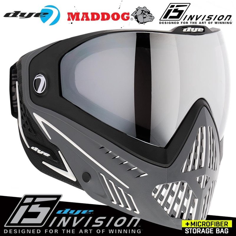 Maddog Dye i5 Thermal Dual-Pane Anti-Fog Lens Paintball Airsoft Mask Goggle System Combo with Microfiber Storage Bag | High Performance Safety Certified Protection - Shades - Grey/White/Black
