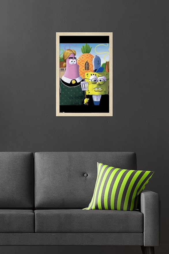 Trends International Nickelodeon Spongebob Squarepants - American Gothic Wall Poster, 22.4L x 14.7W, Blonde Framed Version