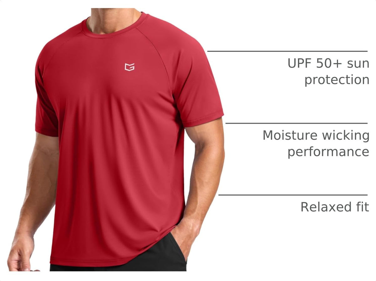 Men's Athletic Workout T-Shirts Moisture Wicking Cooling Running Shirts Short Sleeve Performance Tee for Gym Tennis(Red,S)