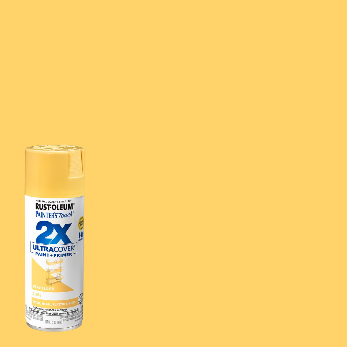 Rust-Oleum 249091 Painter's Touch 2X Ultra Cover Spray Paint, 12 oz, Gloss Warm Yellow