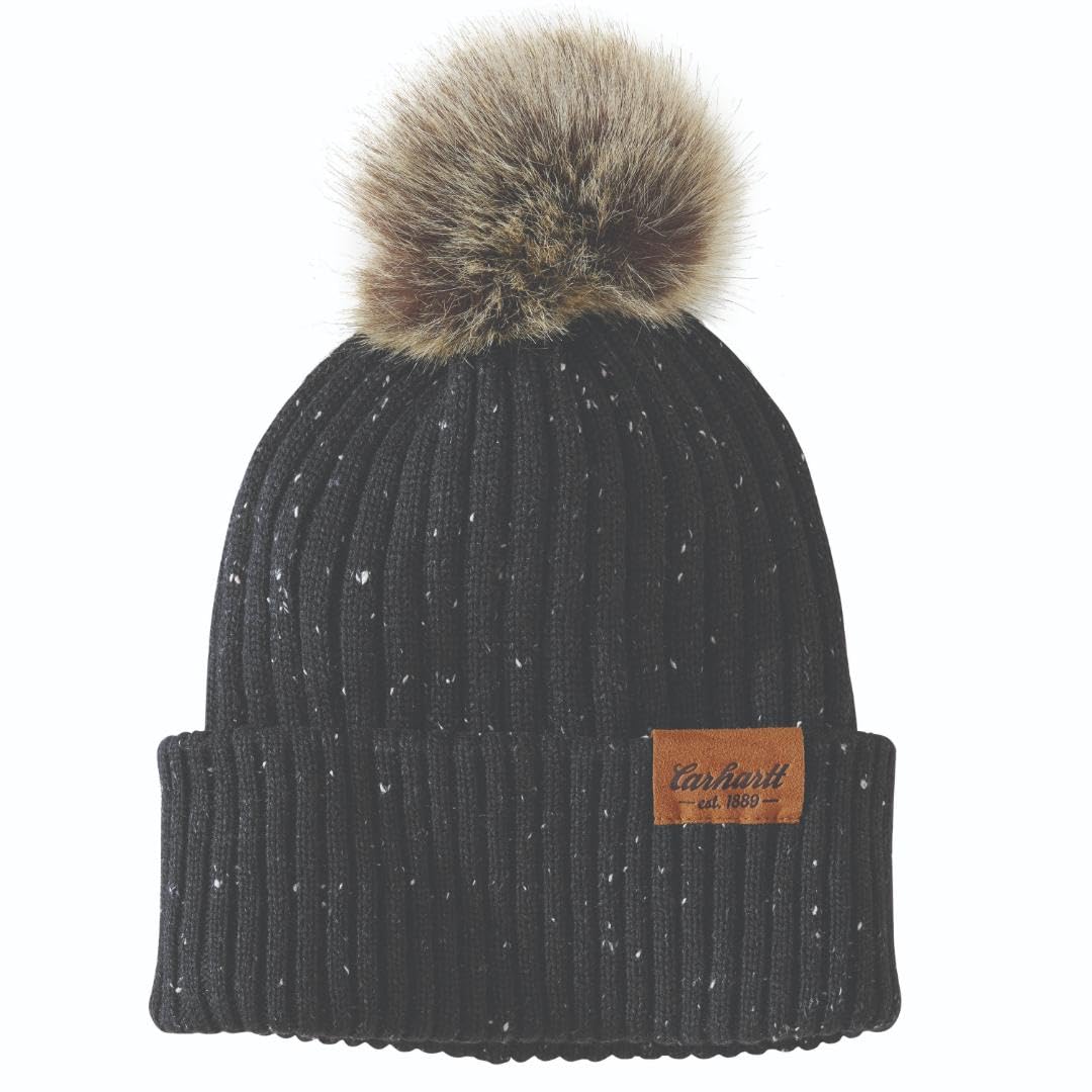 Carhartt Women's Knit Faux Fur Pom-Pom Beanie, Black NEP, One Size