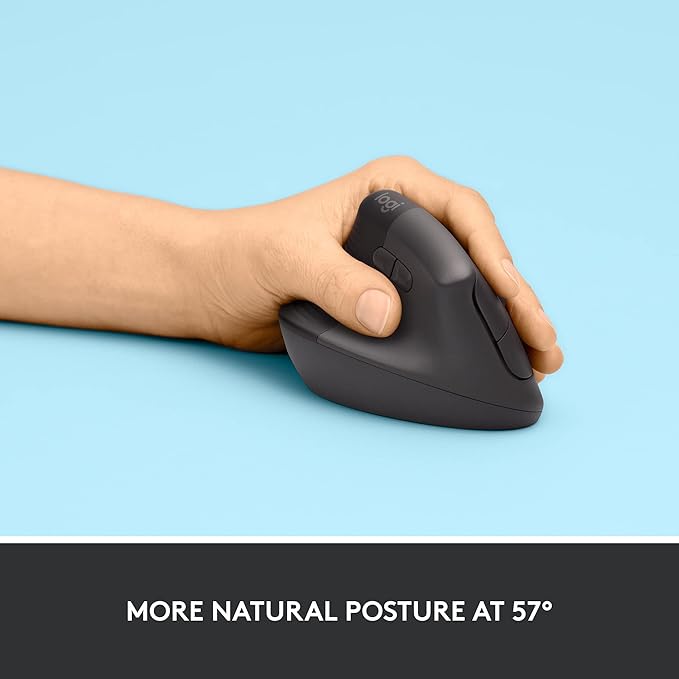 Logitech Lift Left Vertical Ergonomic Mouse, Left-Handed, Wireless, Bluetooth or Logi Bolt USB, Quiet clicks, 4 Buttons, Compatible with Windows/macOS/iPadOS, Laptop, PC - Graphite