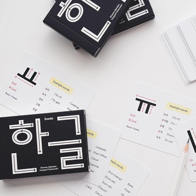 Korean Alphabet Flashcards with 195 Example Words – Hangul Learning Cards for Beginners & Teachers, Audio Files and Hangul Chart | Korean Stationery Gift