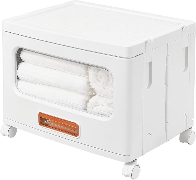 VECELO Storage Cabinet with Drawer, Pull-Out Stackable Bins with Wheels, Waterproof Modular Organizer, Multi-Tier Closet Storage for Bedroom, Living Room & Bathroom, Medium 1-Tier