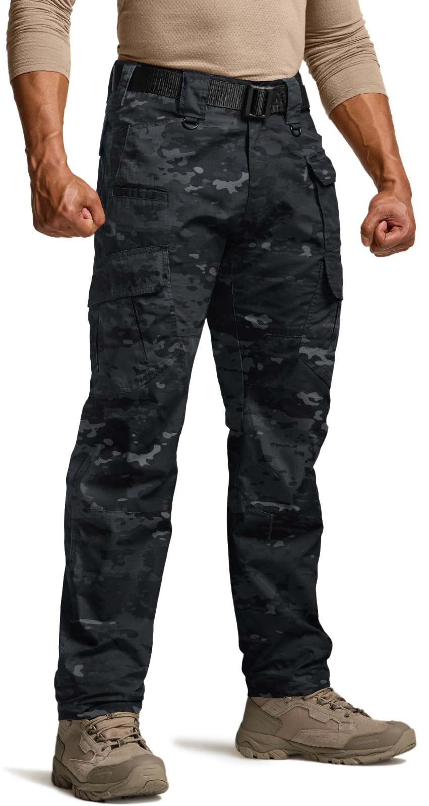 CQR Men's Tactical Pants, Water Resistant Ripstop Cargo Pants, Lightweight EDC Work Hiking Pants, Outdoor Apparel, Duratex Mag Pocket Print Utility Camo Black, 38W x 32L