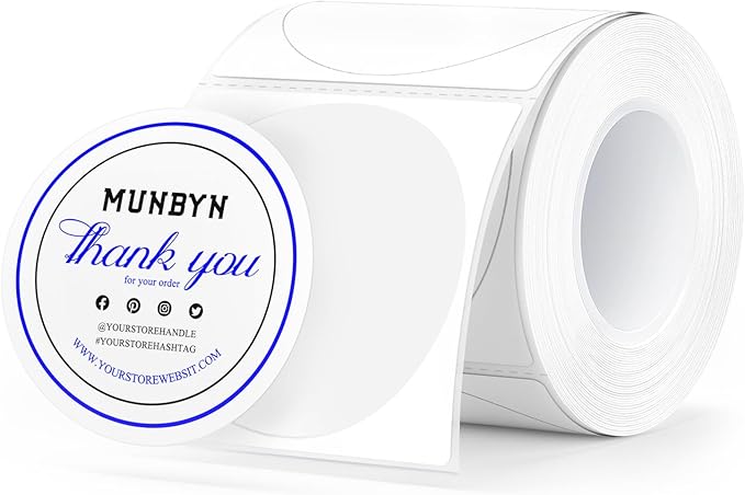 MUNBYN Blue&Black Thermal Labels, Only Compatible with MUNBYN RW405, Dual Color Round Thermal Sticker for Schools, Business, Price Tags, Baking Labels, 150 Sheets/1 Roll