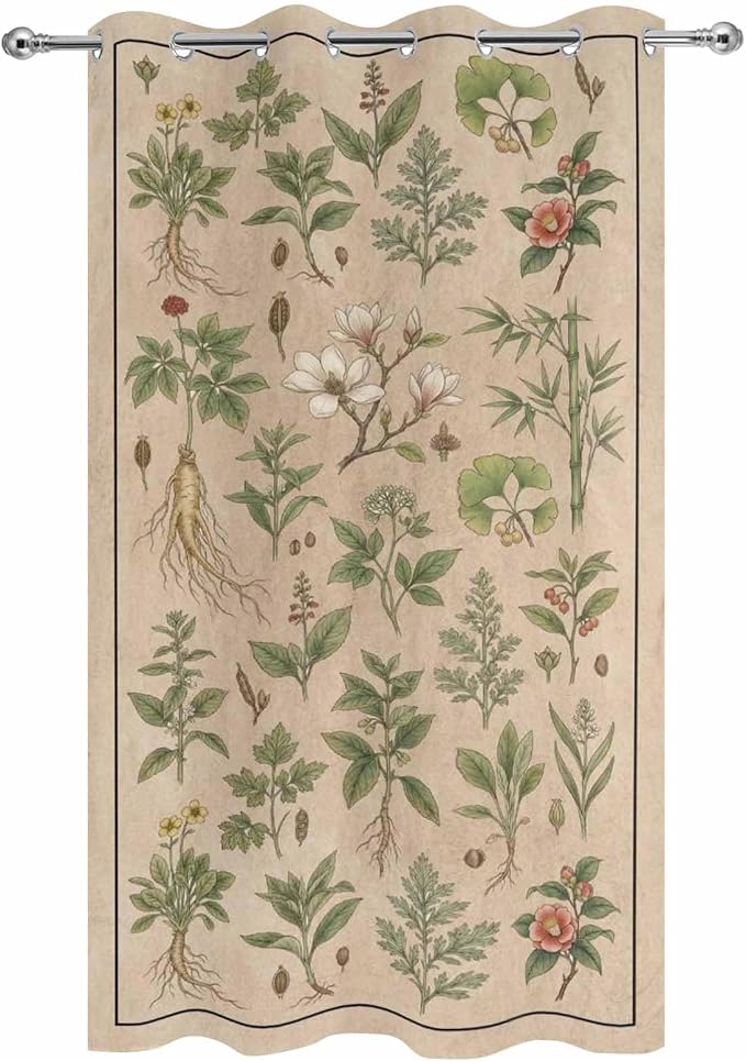 Vintage Outdoor Curtains for Patio Grass Herbal Botanical Garden Plants