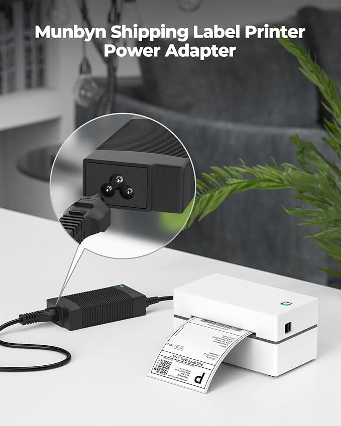 MUNBYN AC Adapter, 24V 2.0A Power Supply, Black Power Adapter for Printer, Compatible with P941, P130, and 129B Label Printers, and Other Shipping Label Printers