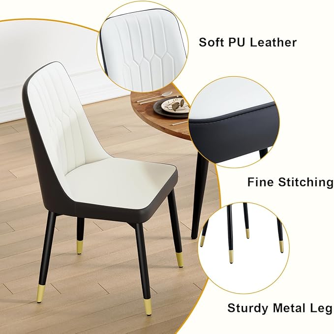 42"-54" Extendable Dining Table Set for 6, Oval Dining Table Set for 6, 0.73" Thick Wood Tabletop with Smooth Edge, Black Metal Leg with Non-Slip Footmat, 6 Soft PU Chairs, for Kitchen, Small Space