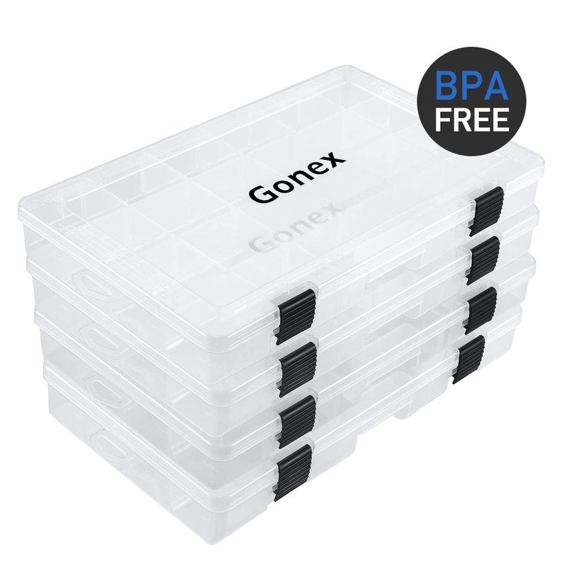 Gonex 3600 Tackle Trays 4 Packs, Transparent Fishing Tackle Boxes Organizer and Storage with Adjustable Dividers, Plastic 3600 Tackle Boxes for Lures, Hooks, & Other Accessories