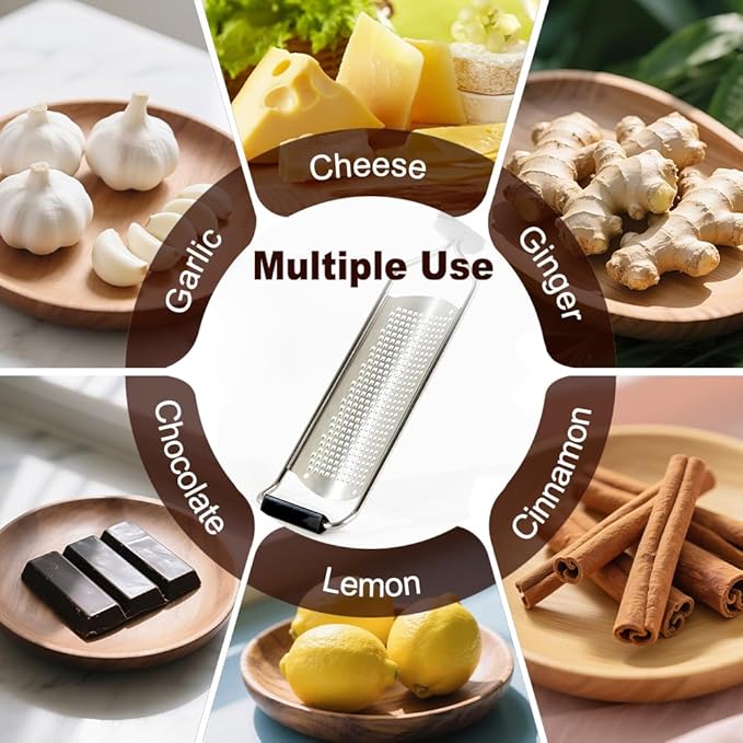 Anddgrous Upgraded Lemon Zester & Cheese Grater, Food Grade Stainless Steel None-Slip Hand Fine Grater for Garlic, Ginger, and Chocolate, Durable and Easy-To-Clean（Dishwasher Safe）