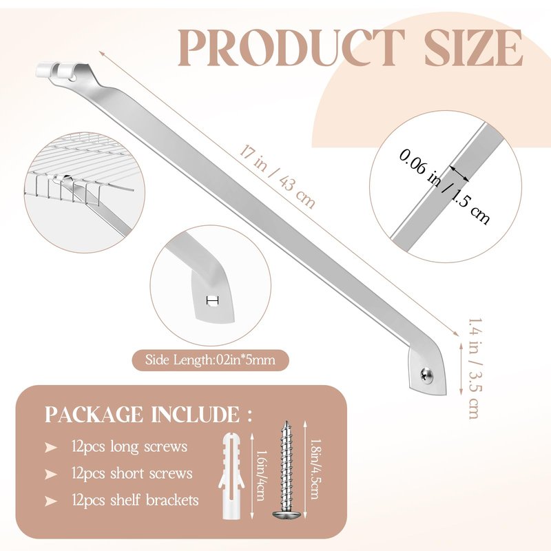 Innconee 12 Pcs Support Brackets for 12in Wide Shelving Wire Wire Shelf Brackets Closet Rod Bracket Closet Support Bracket with Anchors and Pins for Installation Wires Shelving Supports Closets