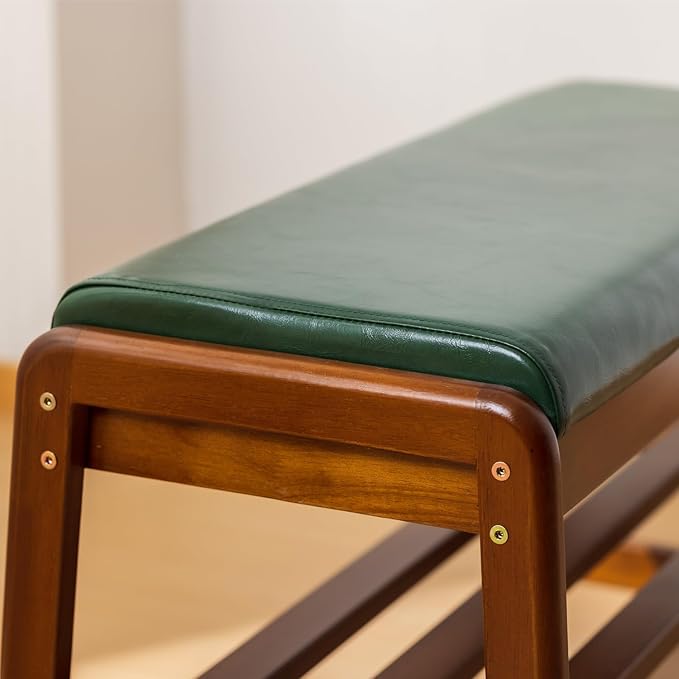 SOBIBO Solid Wood Shoe Bench, 2-Tier Entryway Bench with Cushion and Flip-Open Storage Box, Mid-Century Modern Shoe Bench Rack for Hallway, Mudroom(Green, 39.4'')