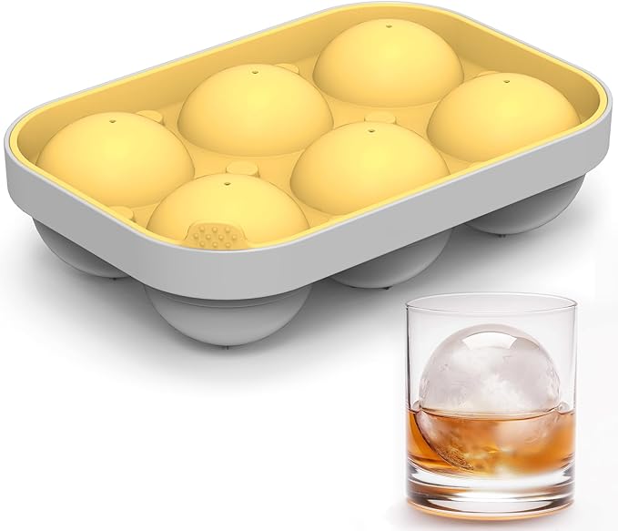 Winrock 2.5inch Spherical Ice Ball Tray For Whiskey, Big Ice Freezer Mold for Cocktails，Easy Fill In & Release Ice Cube Mold, Durable &Reusable Spherical Ice Maker (Sunshine)