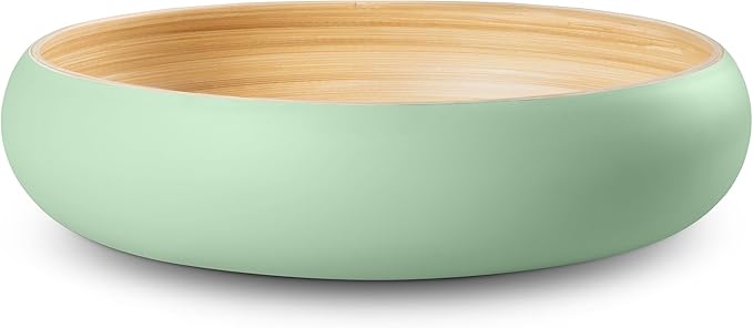 LEXA Bamboo Fruit Bowl for Kitchen Counter, 12 Inch Large & Round, Artisan Lacquered Wooden Fruit Bowl or Candy Bowl, Handcrafted Bamboo Fruit Basket for Kitchen & Home Decor (Sage Green)
