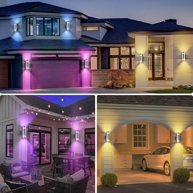 SHIMR Smart RGB Outdoor Wall Lights, WiFi LED Color Changing Exterior Sconce, APP Control Stainless Steel Porch Light Fixture with Remote for House Garage, No Hub Required Compatible with Alexa