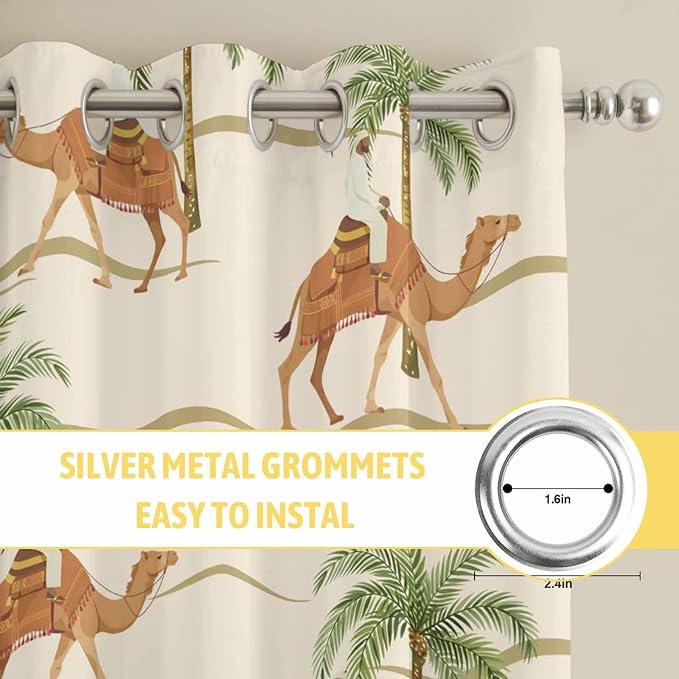 2 Panel Kitchen Cafe Curtains, Date Coconut Tree Sunlight Filtering Nature Air