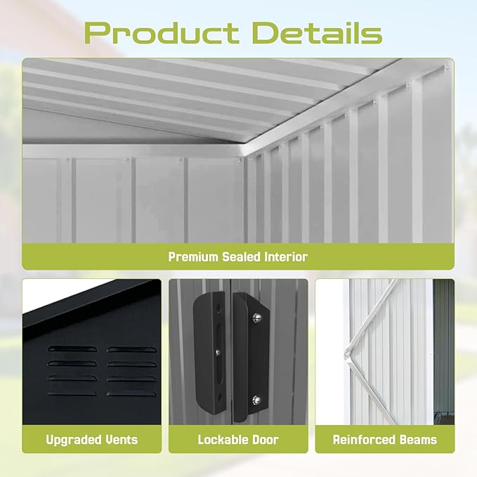 12x10 Ft Storage Shed Outdoor, XL Permanent Steel Building with Window, Sliding Doors and 4 Air Vents for Backyard Garden Patio Lawn - Grey