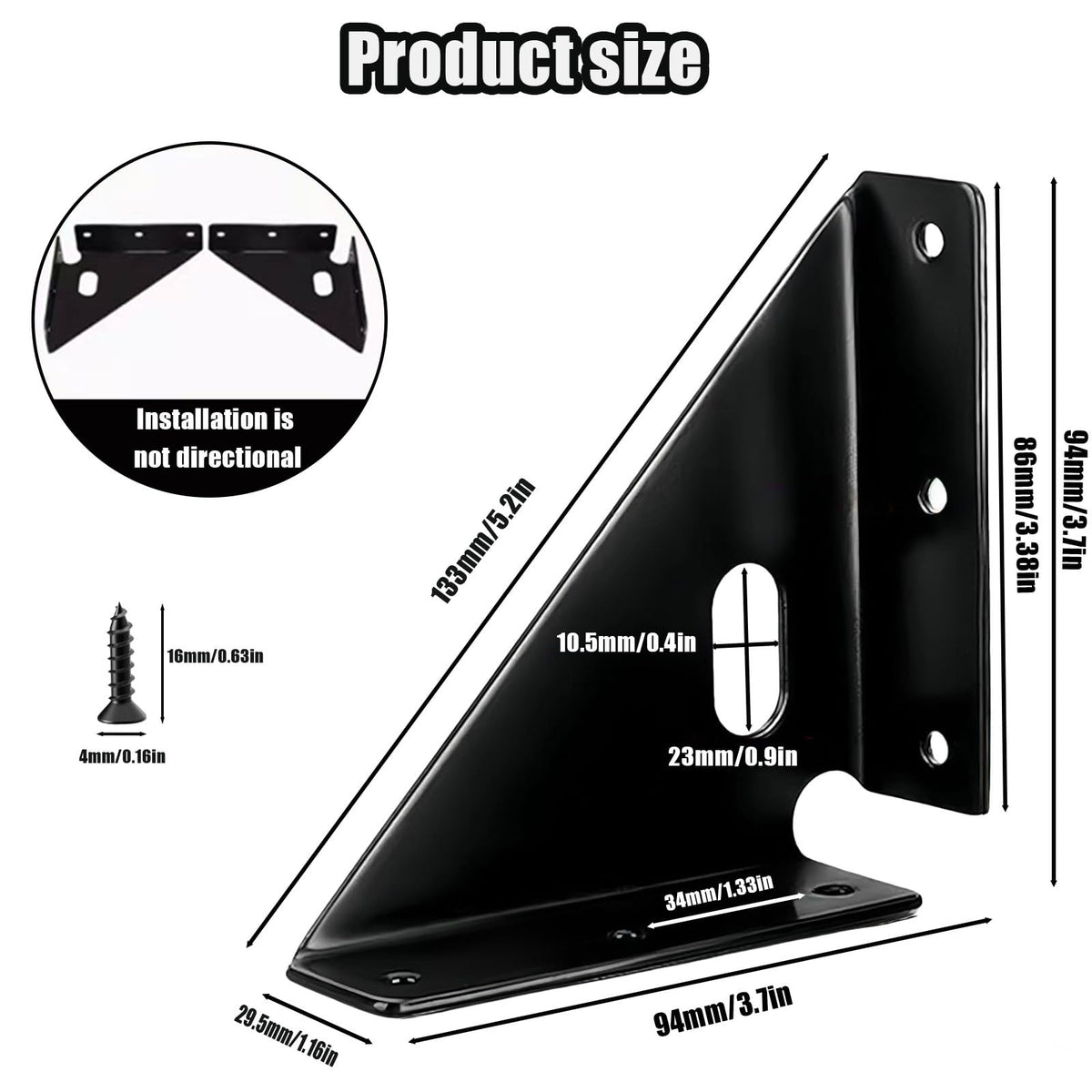 4 Pcs Heavy Duty Gusset Joints, Trapezi Corner Code, Metal Bracket Corner Brace, Furniture Shelf Support Joint Fasteners for Table, Chair, Cabinet & Bed Stabilization (Black)
