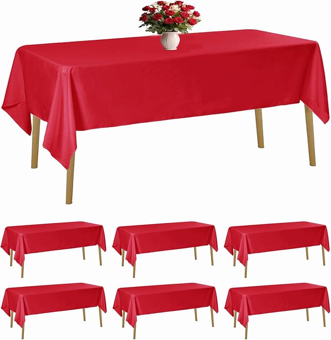 6 Pack Red Tablecloth 60 x 102 Inch Table Cloth for 6 Foot Rectangle Tables, Wrinkle Resistant Washable Polyester Fabric Table Covers for Party, Wedding,Dining,and Banquet