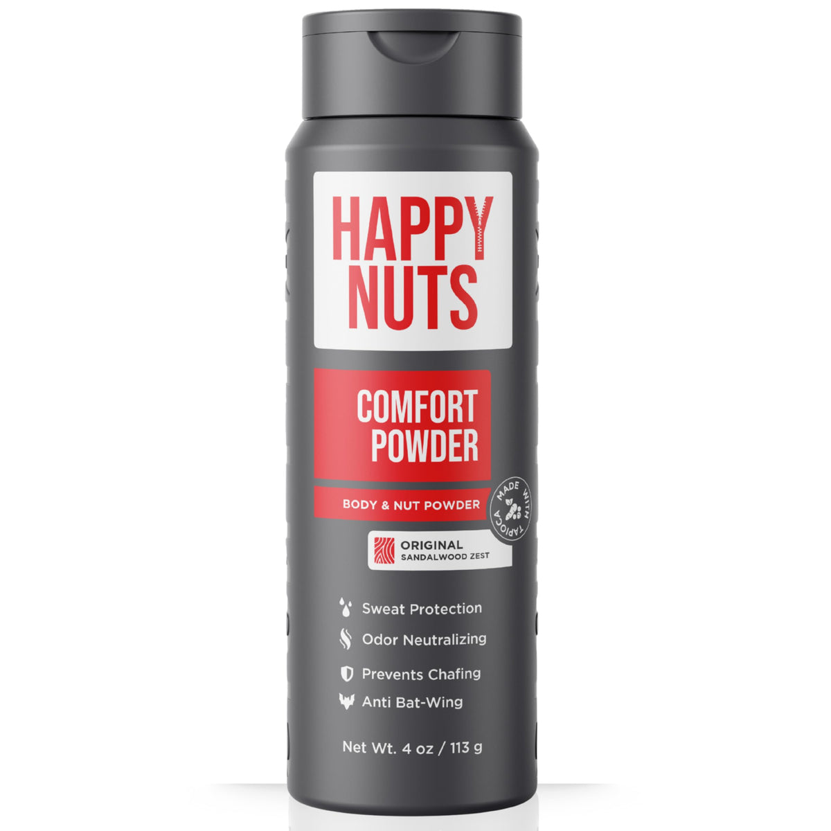 HAPPY NUTS Comfort Powder Deodorant For Men: Anti-Chafing, Sweat and Odor Control for Jock Itch, Aluminum-Free, Ultimate Gift for Men's Private Parts 4 oz (1 Pack), Original Scent