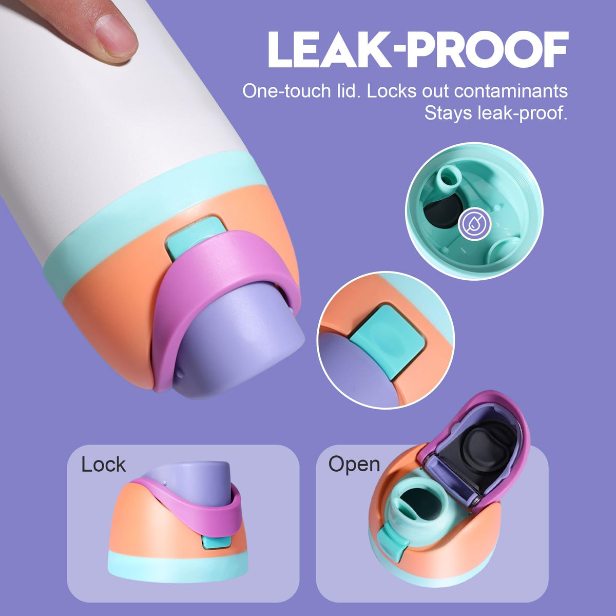 Branbox Replacement Lid for Owala, Compatible with Owala Cup 16oz 24oz 32oz 40oz, One Button Water Bottle Top Lid for Owala, Leakproof, BPA-Free, Orange-Purple (Orange-Purple)