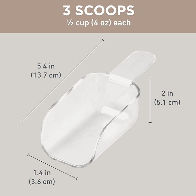 Bentgo Pantry 3-Piece All-Purpose Scoop Set, 1/2 Cup, BPA-Free (Clear)