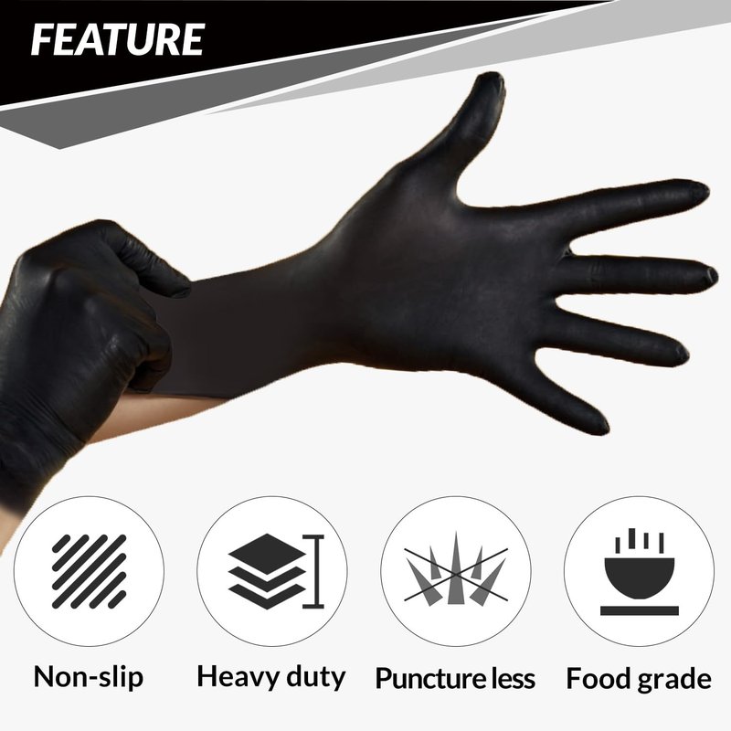 PROMEDIX P Heavy Duty Nitrile Gloves,6mil-100 Count,Black Disposable Cooking Gloves,Latex Free,Powder Free