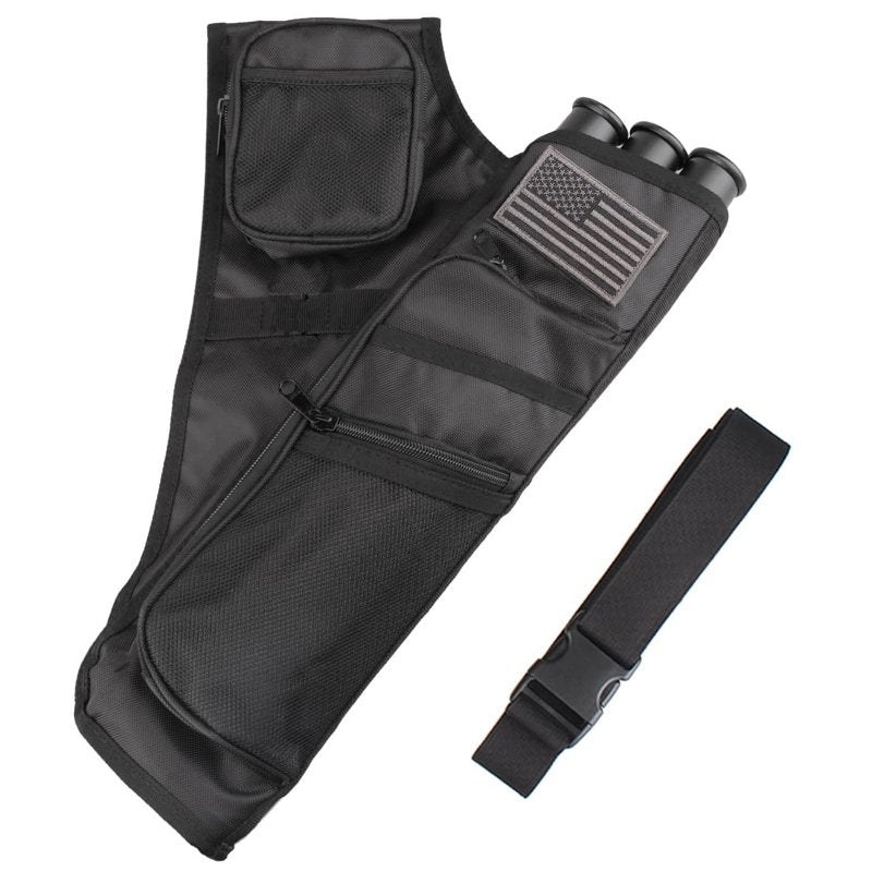 KRATARC 3-Tubes Hip Quiver Waist Hanged Arrow Archery Carry Bag with Pockets Adjustable Belt (Black) (Camo)